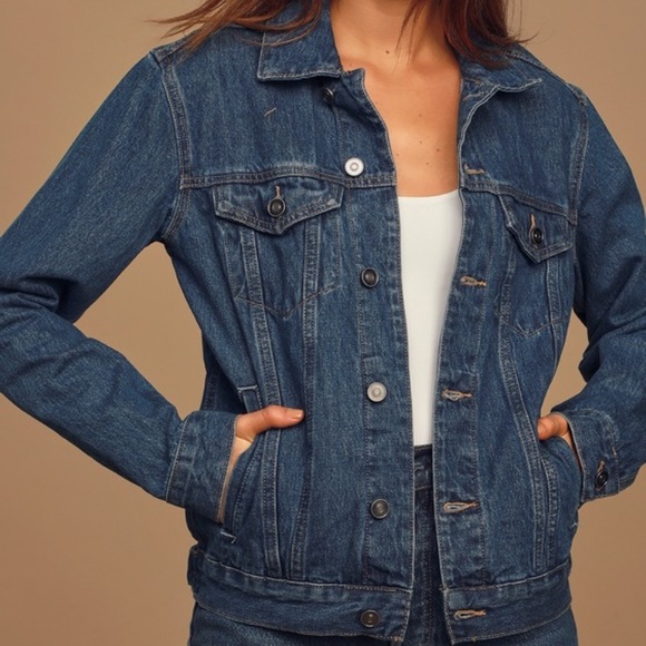Lulus Lalah Dark Wash Oversized Denim Jacket - Picture 1 of 5